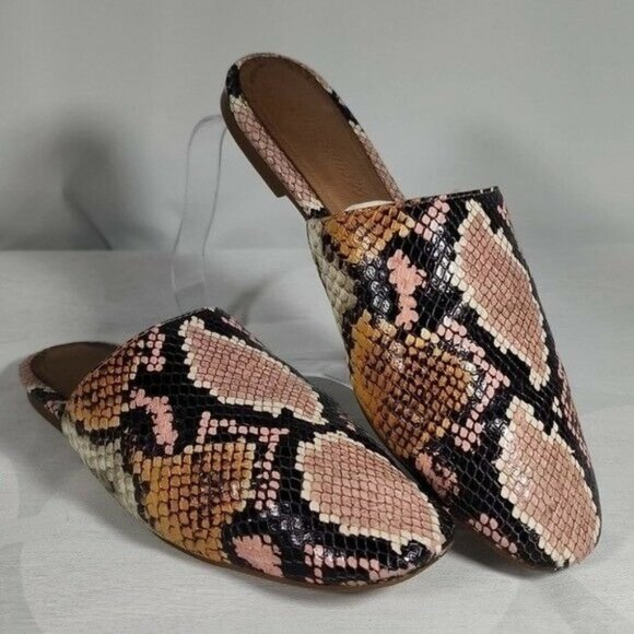 Madewell  Remi Colorful Reptile Snake Skin Embossed Leather Flats Mules 7 AB - Picture 1 of 8